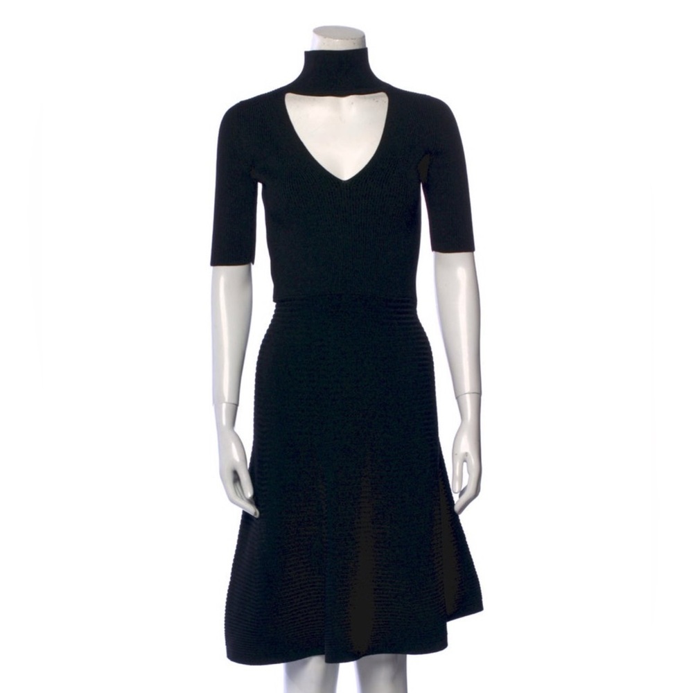 Cushnie Et Ochs Mock-Neck Ribbed A-Line Dress in Black